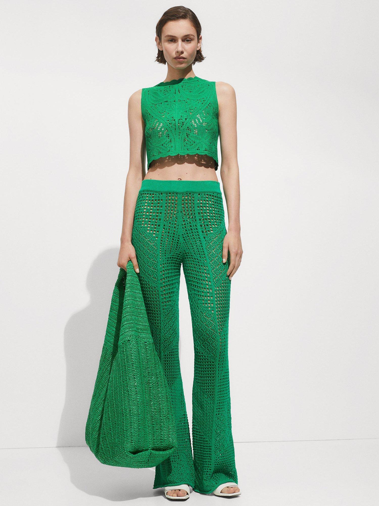 Product image 2 of 7, which shows Mango Esteba Crochet Knit Top, Green, S