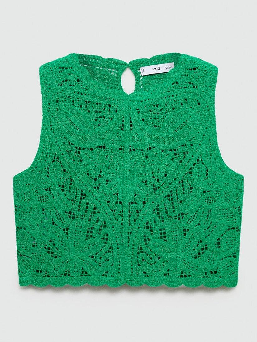 Product image 3 of 7, which shows Mango Esteba Crochet Knit Top, Green, S