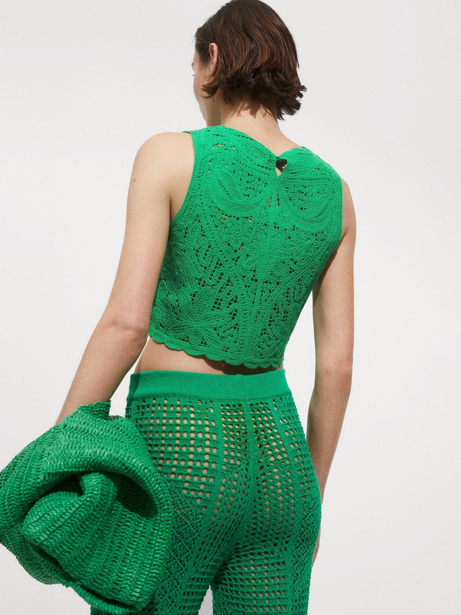 Product image 4 of 7, which shows Mango Esteba Crochet Knit Top, Green, S