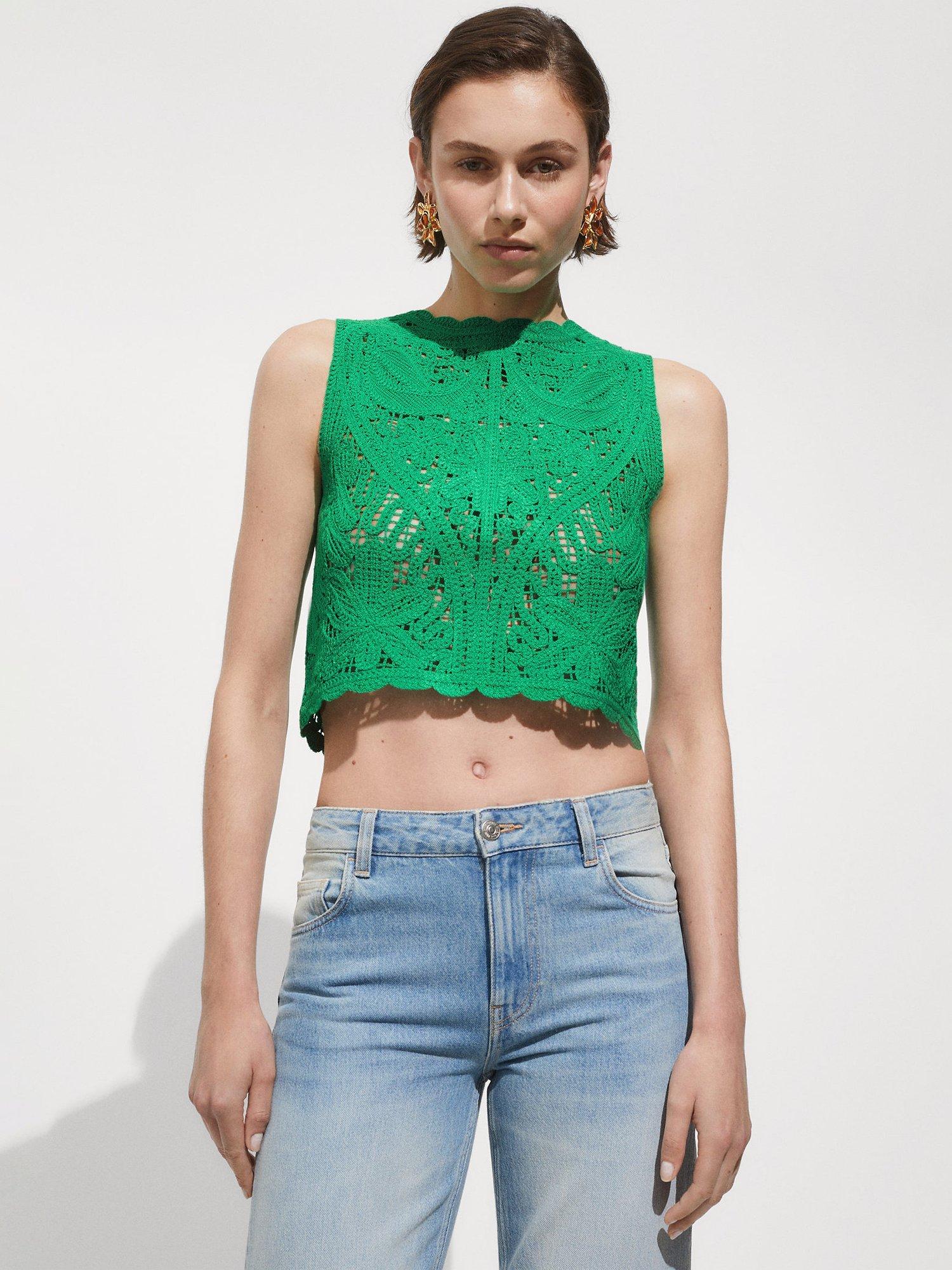 Product image 7 of 7, which shows Mango Esteba Crochet Knit Top, Green, S