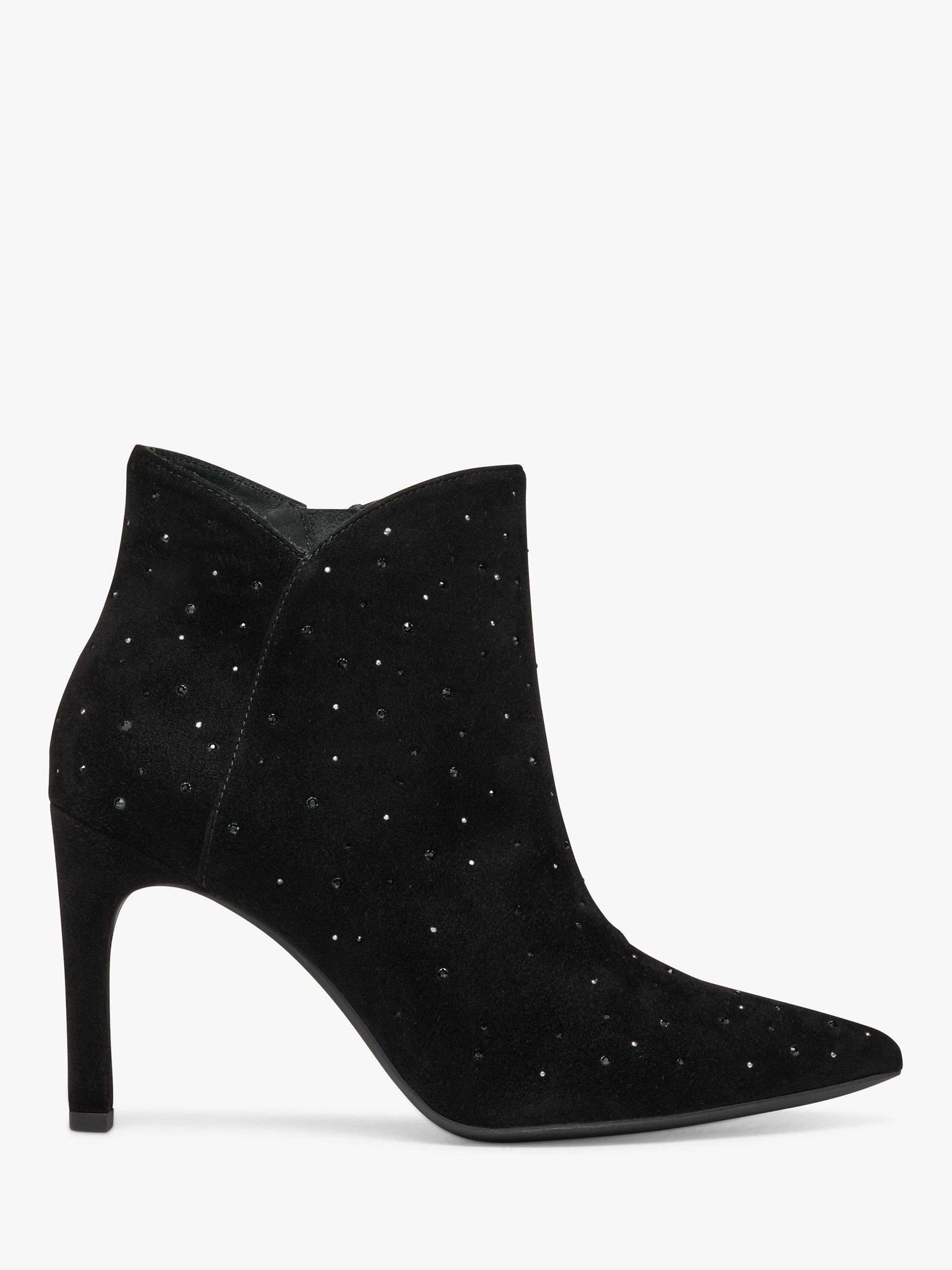 Product image 1 of 6, which shows Geox Faviola Suede Embellished Ankle Boots, Brilliant Black, EU36