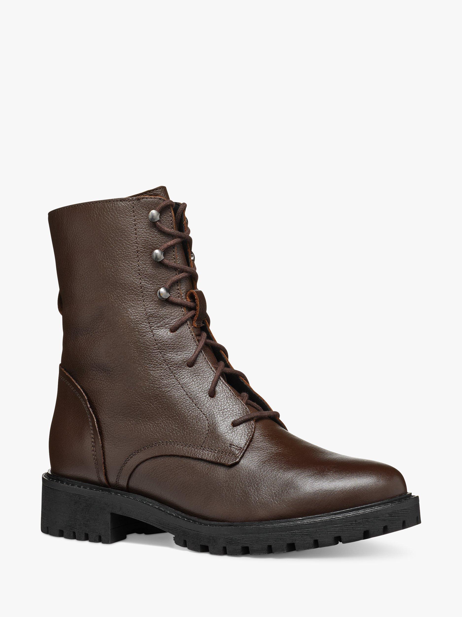 Geox Hoara Leather Lace Up Combat Boots Dark Brown