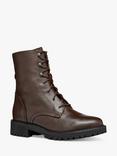 Geox Hoara Leather Lace Up Combat Boots, Dark Brown