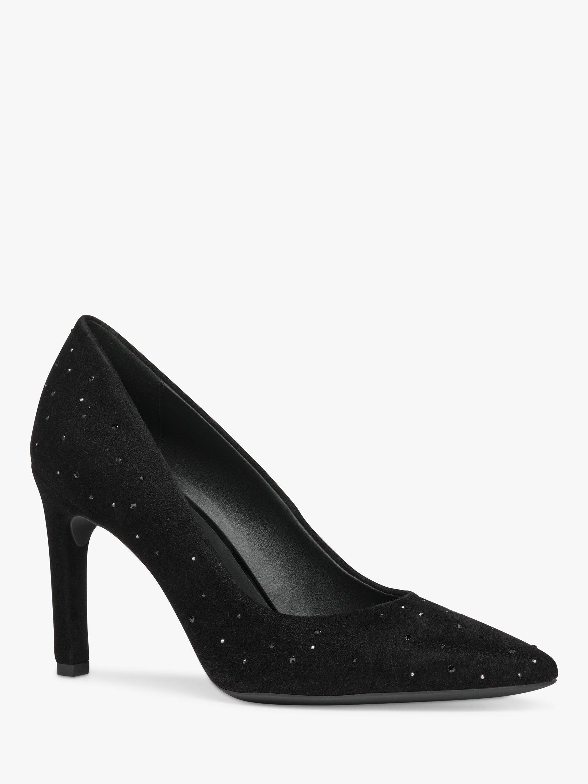 Product image 2 of 6, which shows Geox Faviola Suede Embellished Stiletto Heels, Brilliant Black, EU36