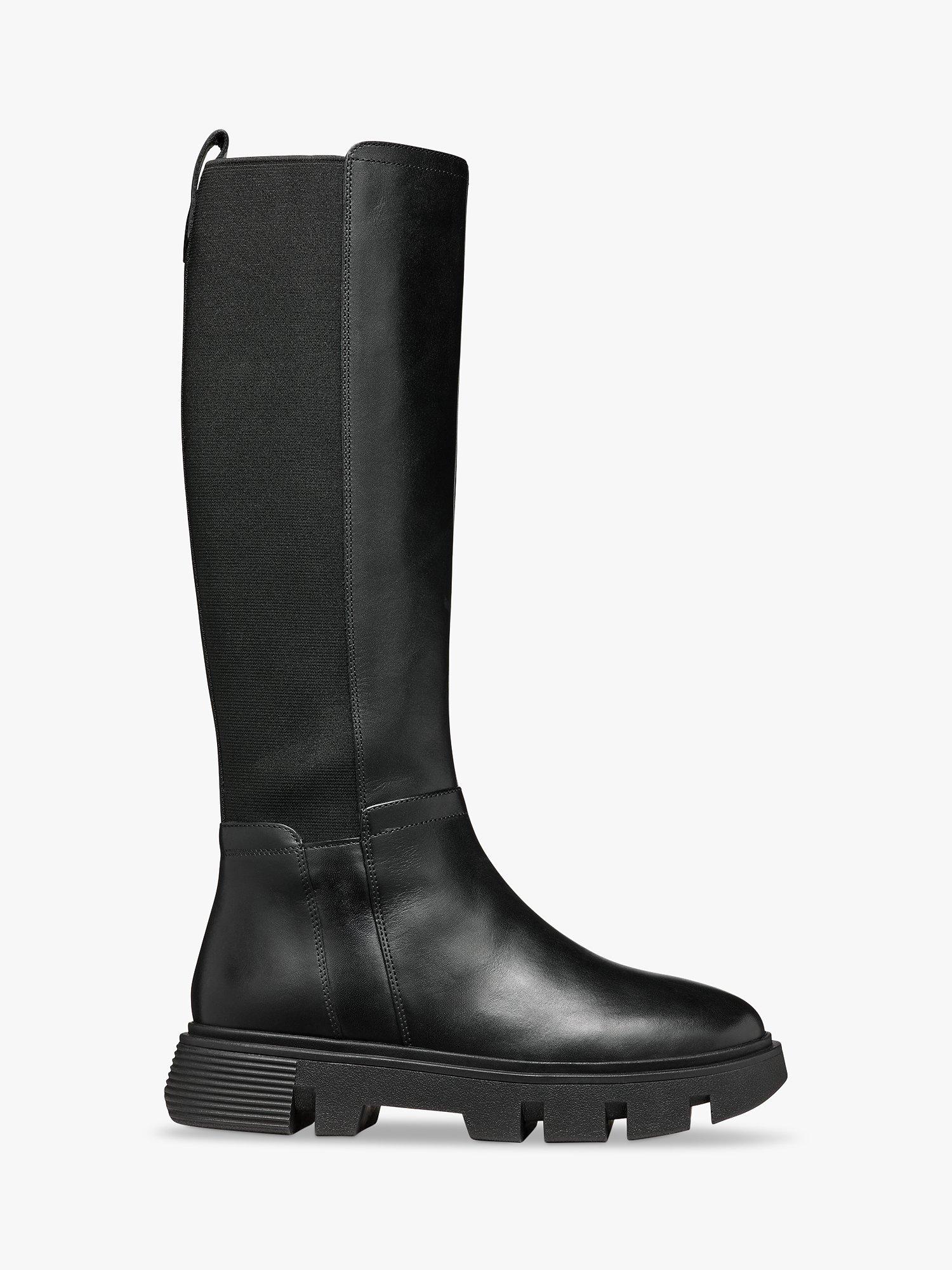Geox Vilde Leather Knee High Riding Boots Black