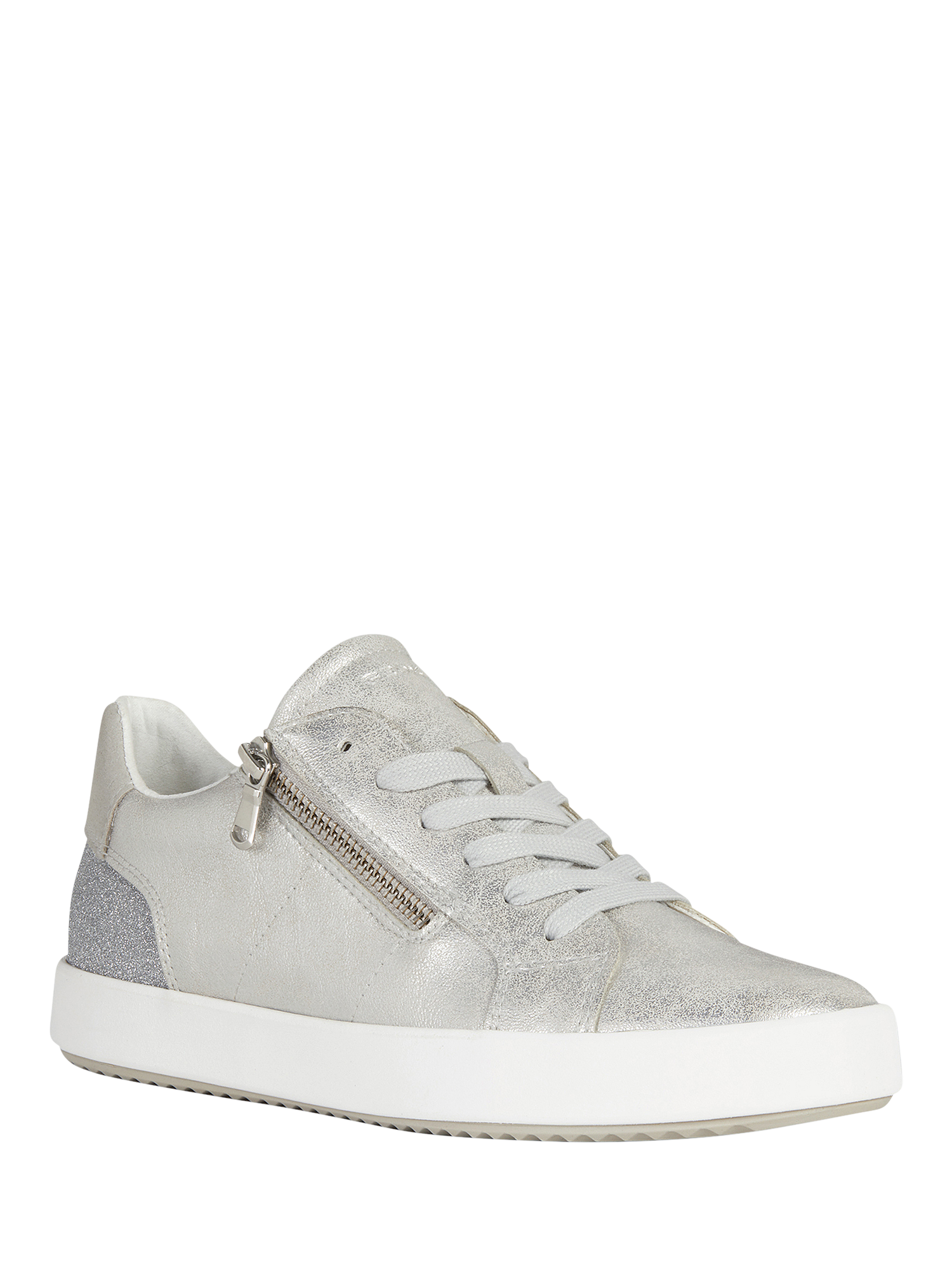 Product image 2 of 6, which shows Geox Blomiee Metallic Zip Detail Trainers, Silver, EU38