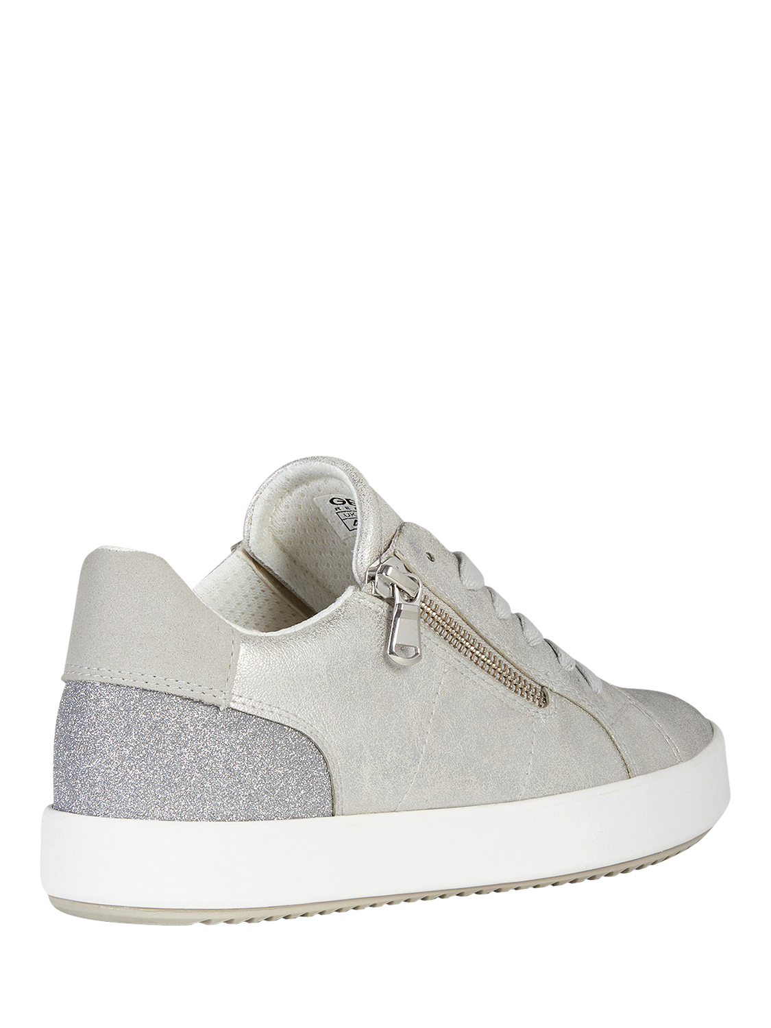 Product image 4 of 6, which shows Geox Blomiee Metallic Zip Detail Trainers, Silver, EU38