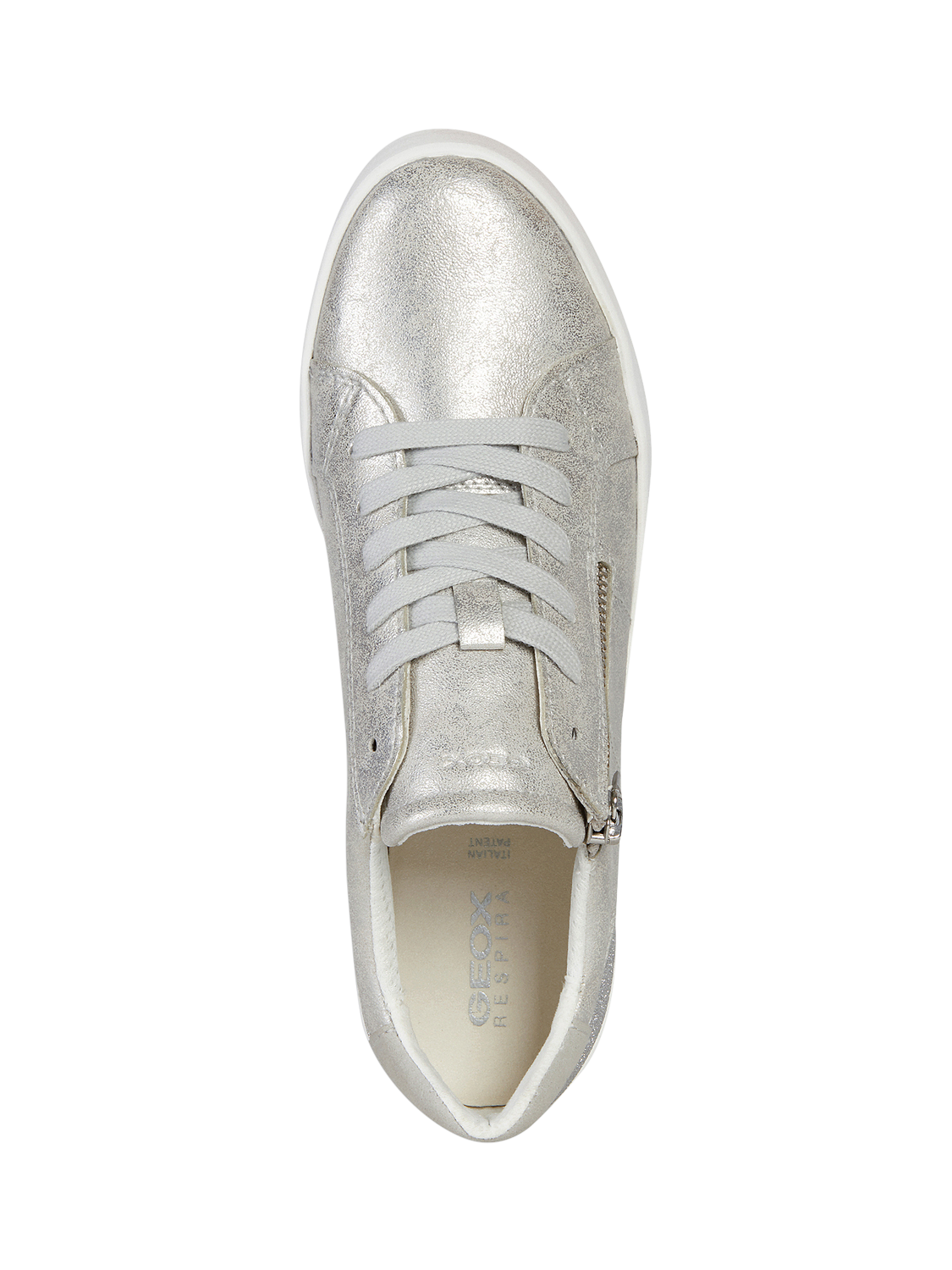 Product image 5 of 6, which shows Geox Blomiee Metallic Zip Detail Trainers, Silver, EU38