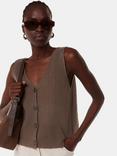 Whistles Cotton Blend Button Front Vest Top, Chocolate