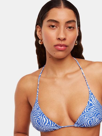 Whistles Ripple Wave Halterneck Bikini Top, Blue/White, Blue/White