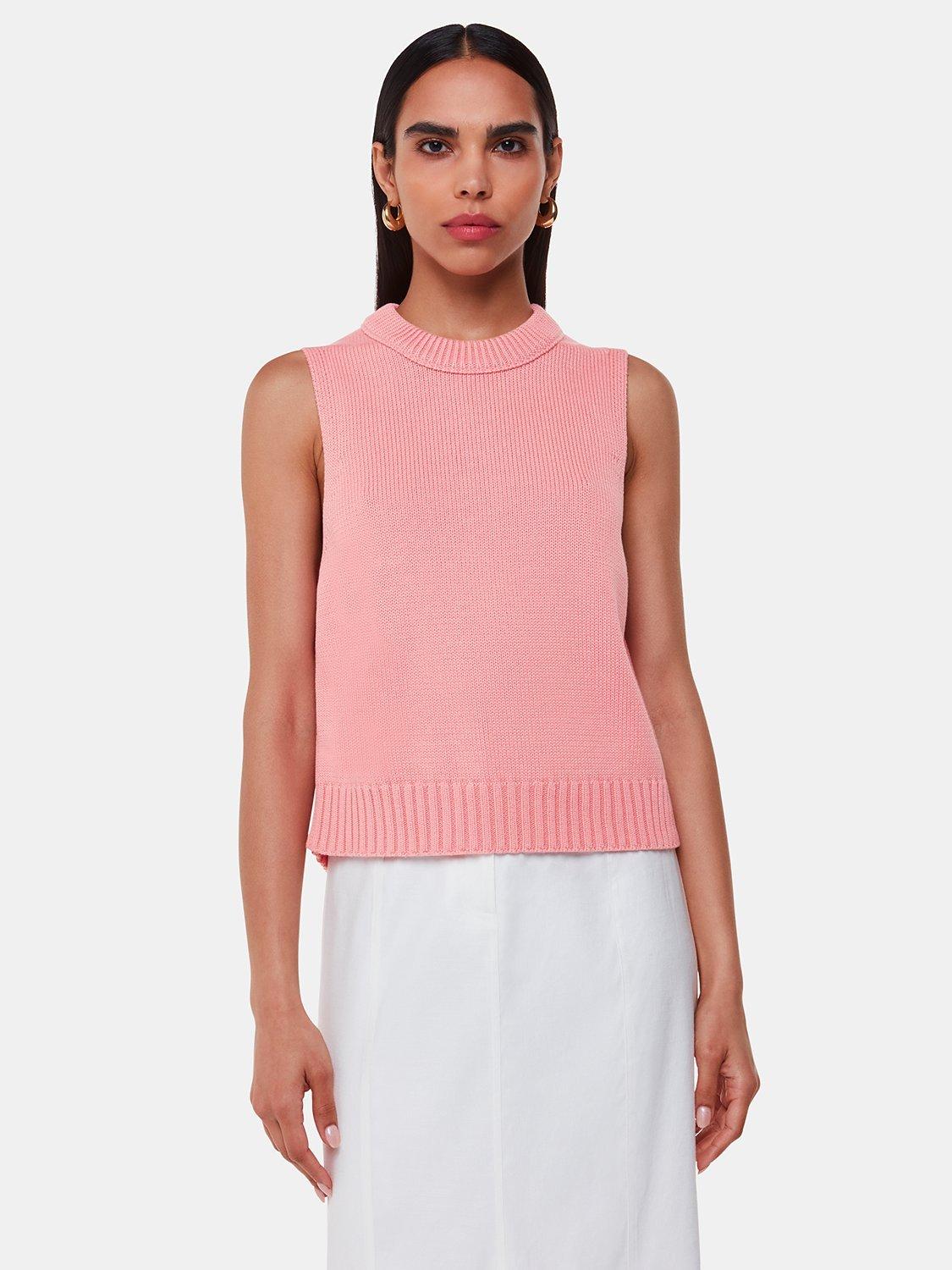 Product image 1 of 5, which shows Whistles Indie Rib Knit Tank Top, Pink, S