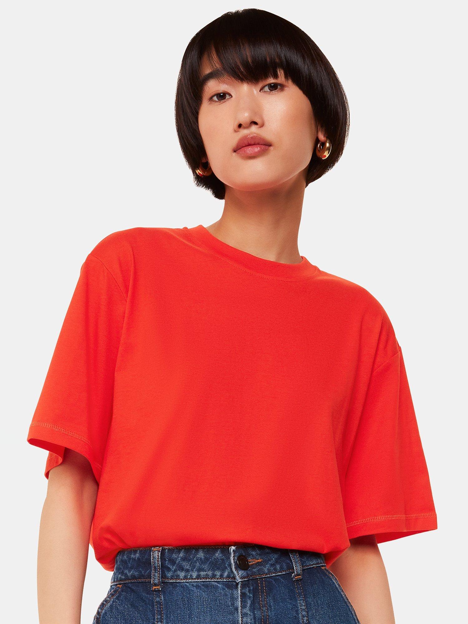 Product image 1 of 5, which shows Whistles Relaxed Cotton T-Shirt, Red, XS