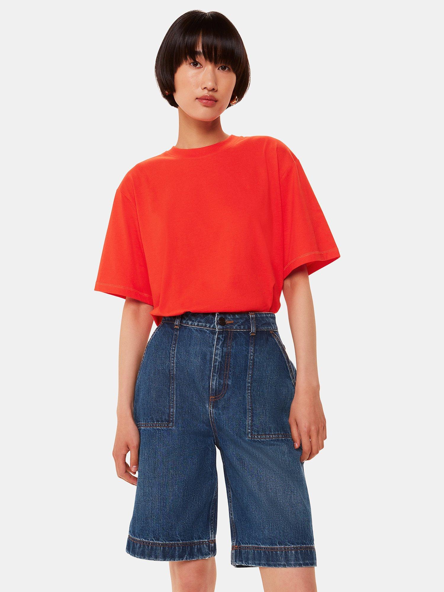 Product image 3 of 5, which shows Whistles Relaxed Cotton T-Shirt, Red, XS