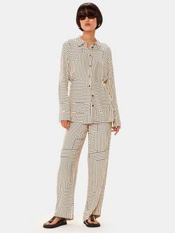 Whistles Angled Stripe Trousers, Ivory/Black, Ivory/Black