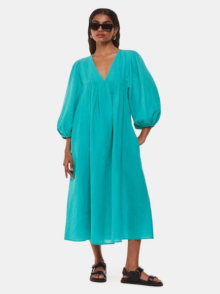 Whistles Gloria Linen Blend Midi Dress, Turquoise, Turquoise