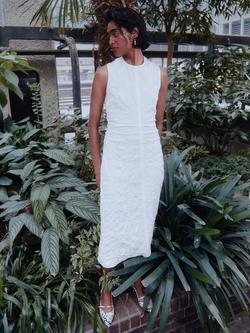 Whistles Lori Ruched Midi Dress, Ivory, Ivory