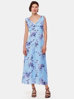 Whistles Bamboo Blossom Ruffle Dress, Blue/Multi, Blue/Multi