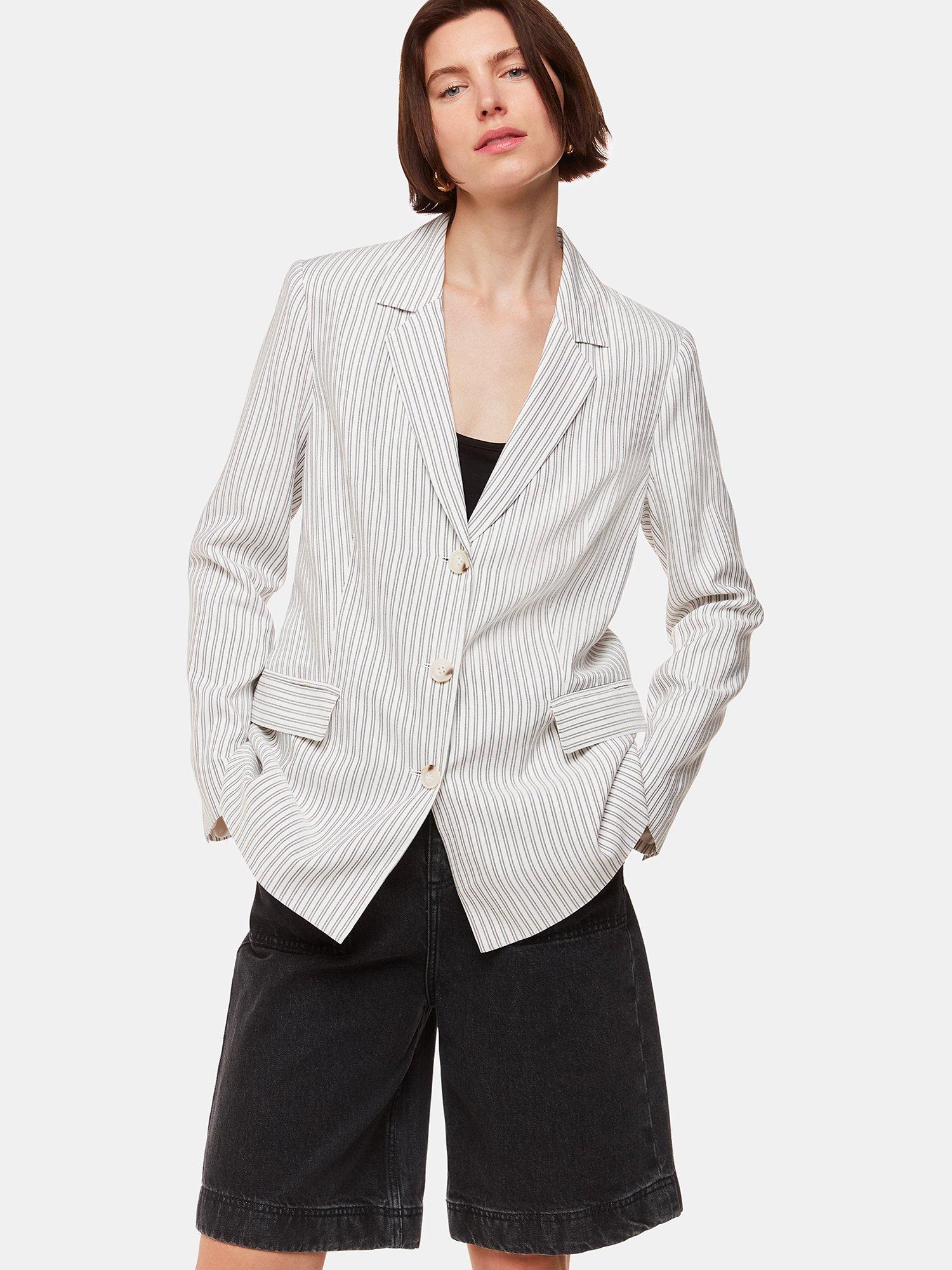 Product image 1 of 5, which shows Whistles Petite Luna Stripe Blazer, Ivory/Multi, 6