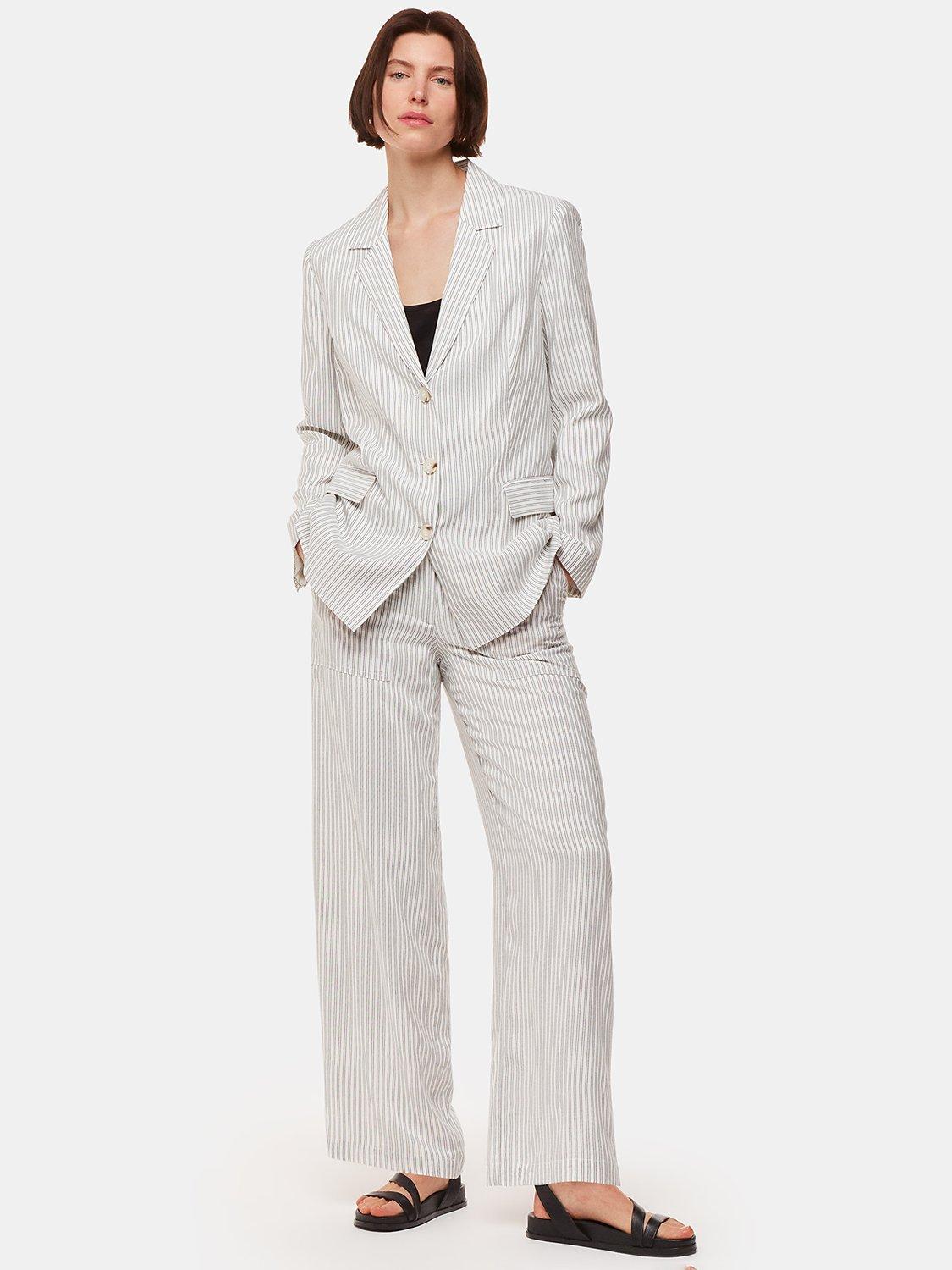 Product image 3 of 5, which shows Whistles Petite Luna Stripe Blazer, Ivory/Multi, 6