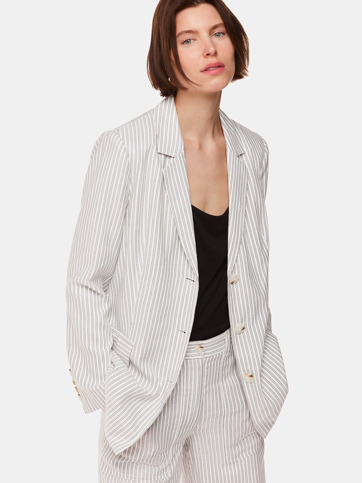 Product image 4 of 5, which shows Whistles Petite Luna Stripe Blazer, Ivory/Multi, 6