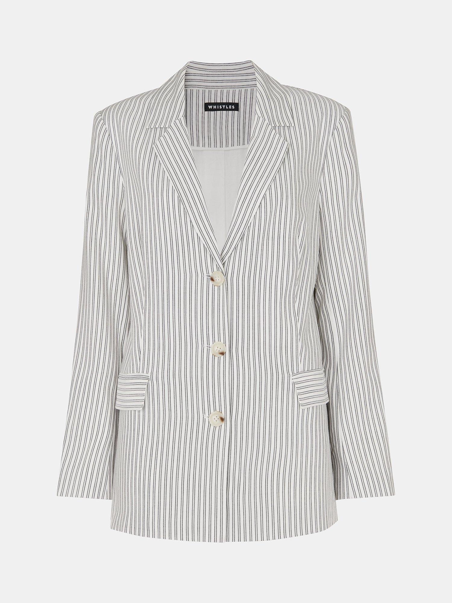 Product image 5 of 5, which shows Whistles Petite Luna Stripe Blazer, Ivory/Multi, 6