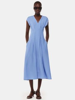 Whistles Panel Detail Linen Blend Midi Dress, Blue, Blue