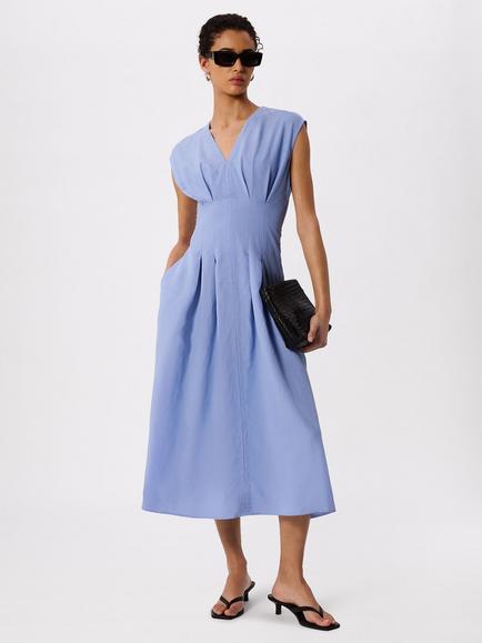 Whistles Panel Detail Linen Blend Midi Dress, Blue, Blue