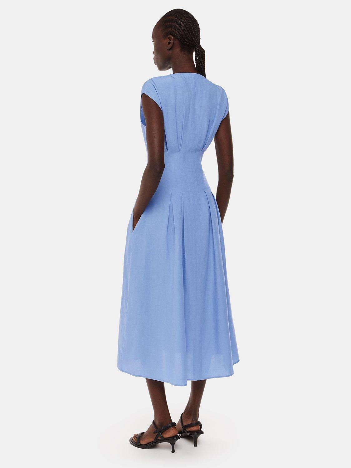 Product image 2 of 5, which shows Whistles Panel Detail Linen Blend Midi Dress, Blue, 6