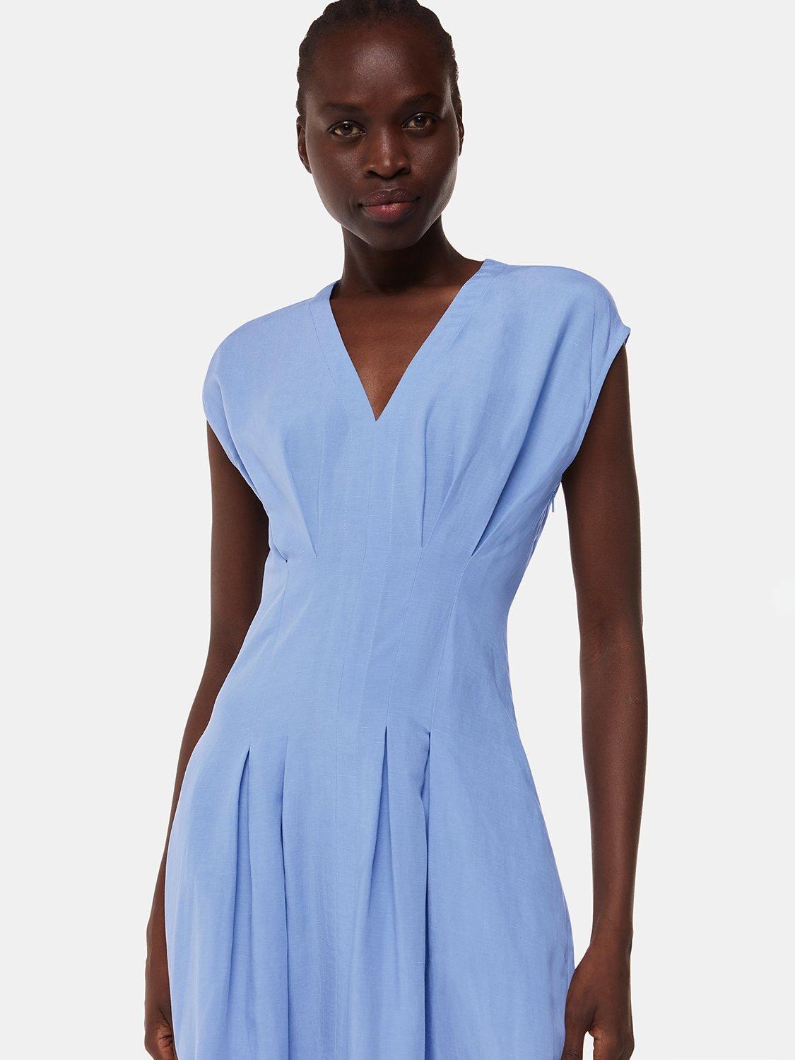 Product image 4 of 5, which shows Whistles Panel Detail Linen Blend Midi Dress, Blue, 6