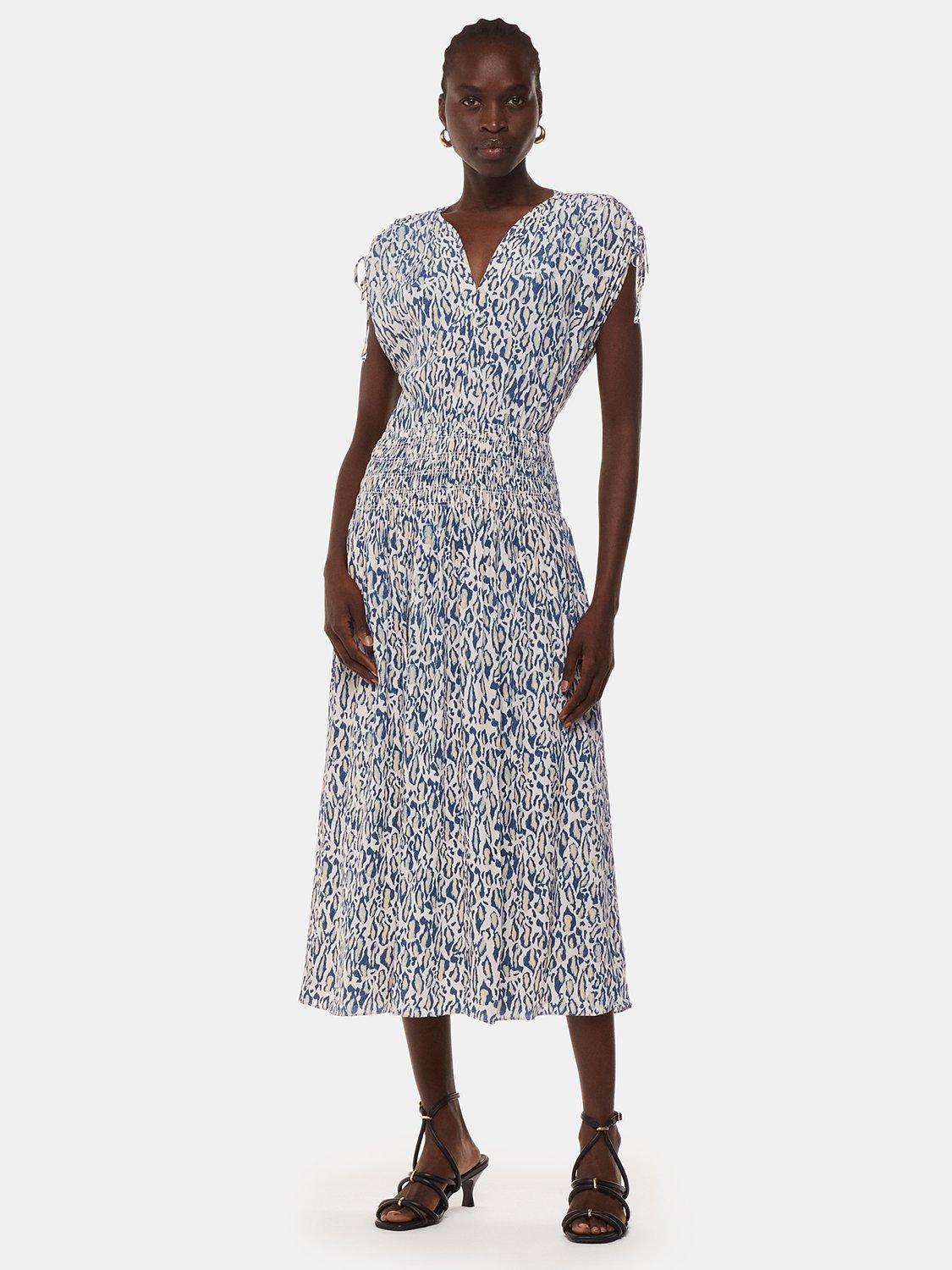 Product image 1 of 5, which shows Whistles Petite Flaming Leopard Dress, Ivory/Multi, 14