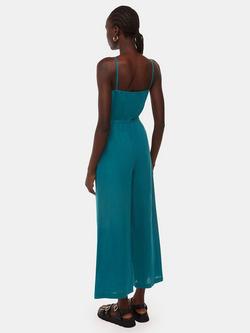 Whistles Wrap Front Linen-Cotton Jumpsuit, Teal - view 2, Teal