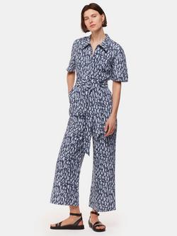 Whistles Abstract Print Linen Blend Jumpsuit, Navy/Multi, Navy/Multi