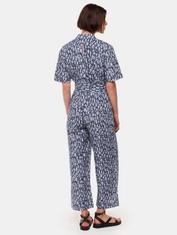 Whistles Abstract Print Linen Blend Jumpsuit, Navy/Multi - view 2, Navy/Multi