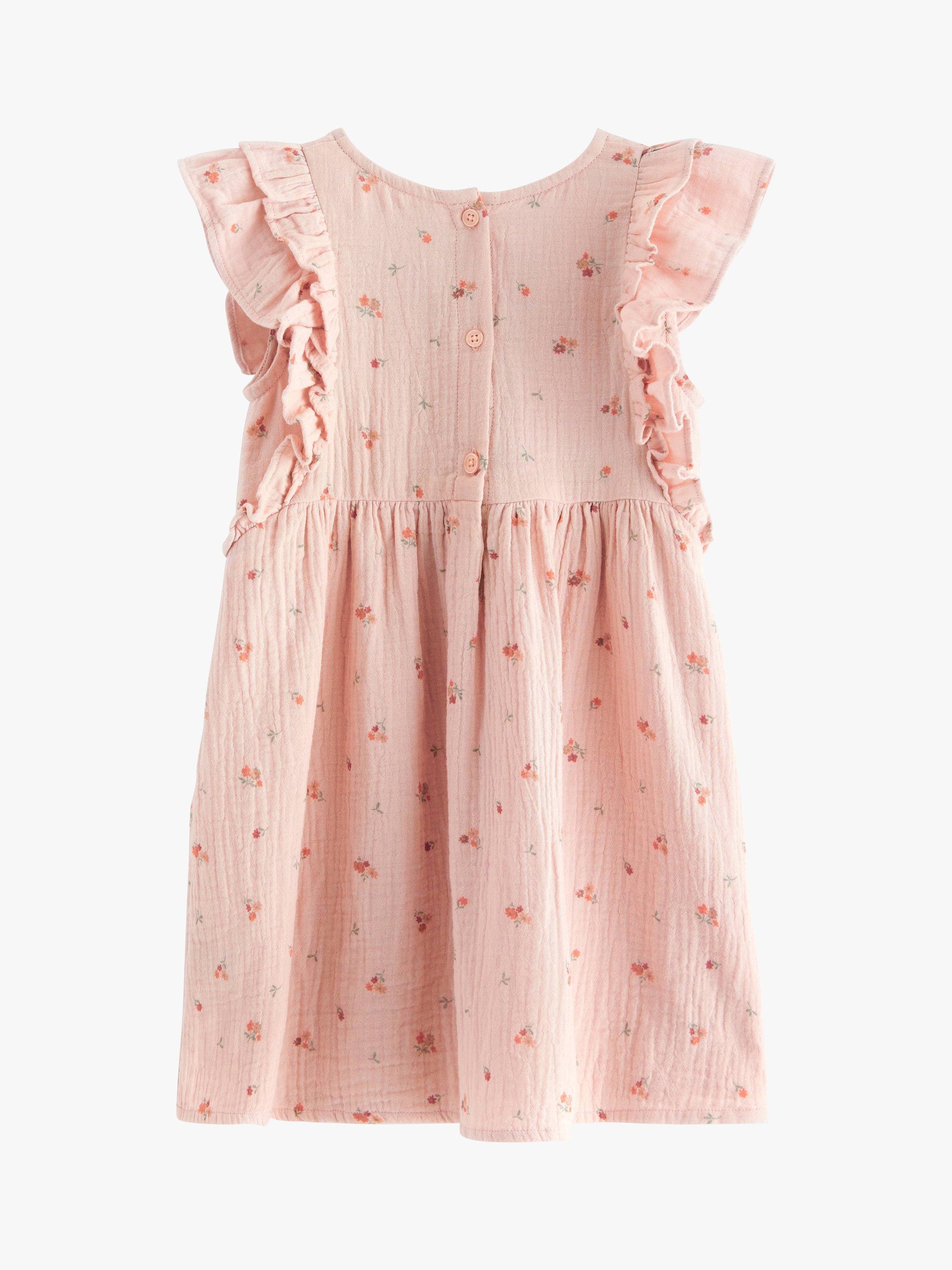 Product image 6 of 7, which shows Lindex Kids' Organic Cotton Floral Print Gauze Frill Sleeve Dress, Light Dusty Pink, 18-24 months
