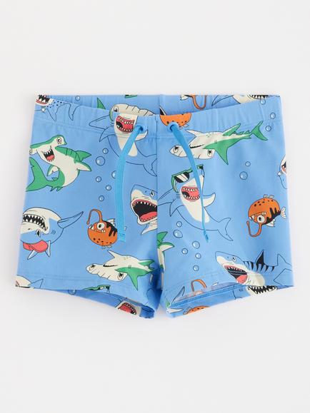 Lindex Kids' Shark Print Swim Trunks, Dusty Blue, Dusty Blue