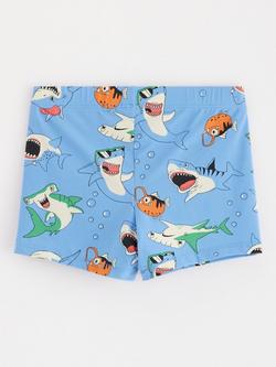 Lindex Kids' Shark Print Swim Trunks, Dusty Blue - view 2, Dusty Blue