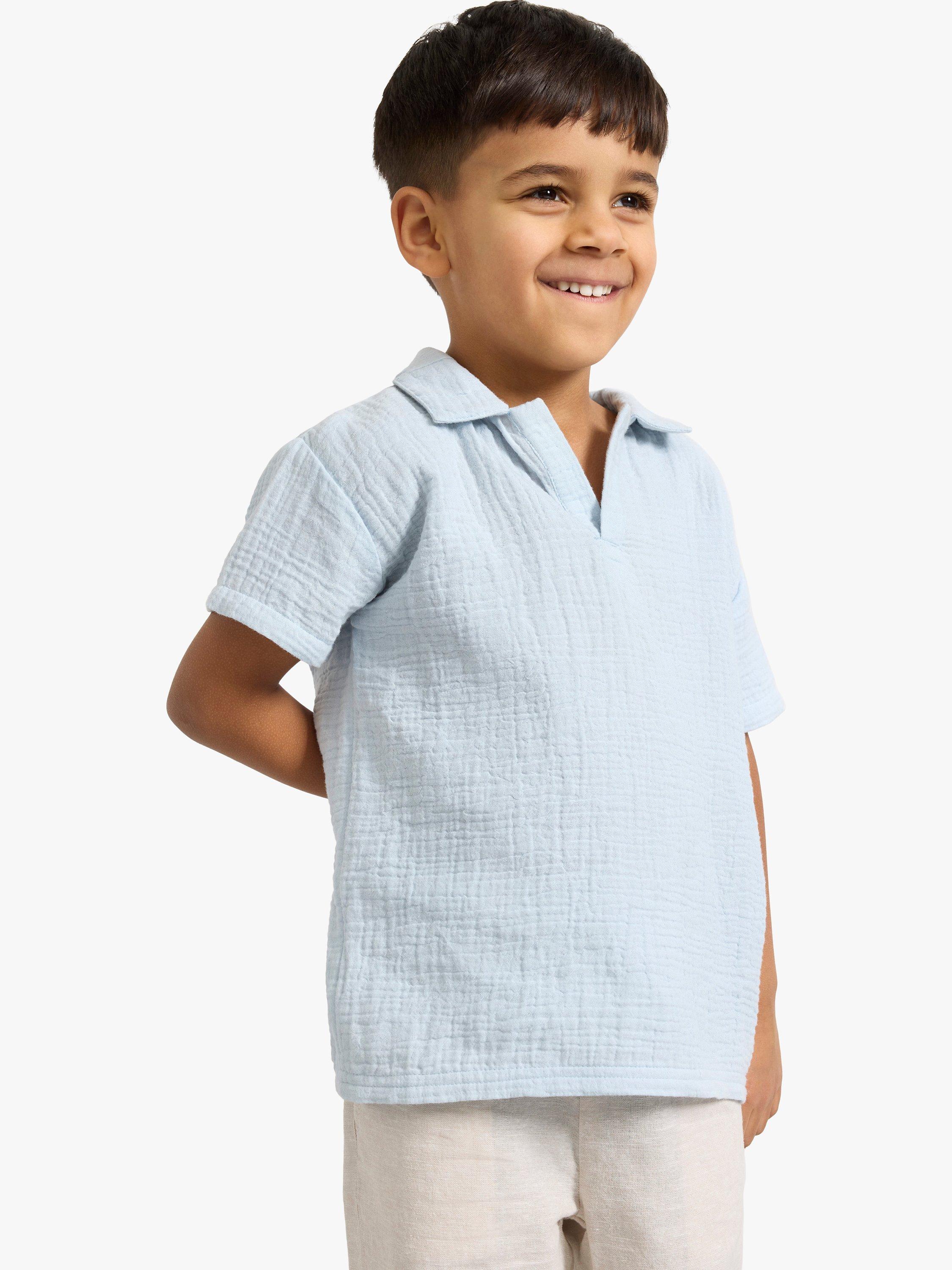 Lindex Kids' Organic Cotton Double Weave Shirt, Light Blue