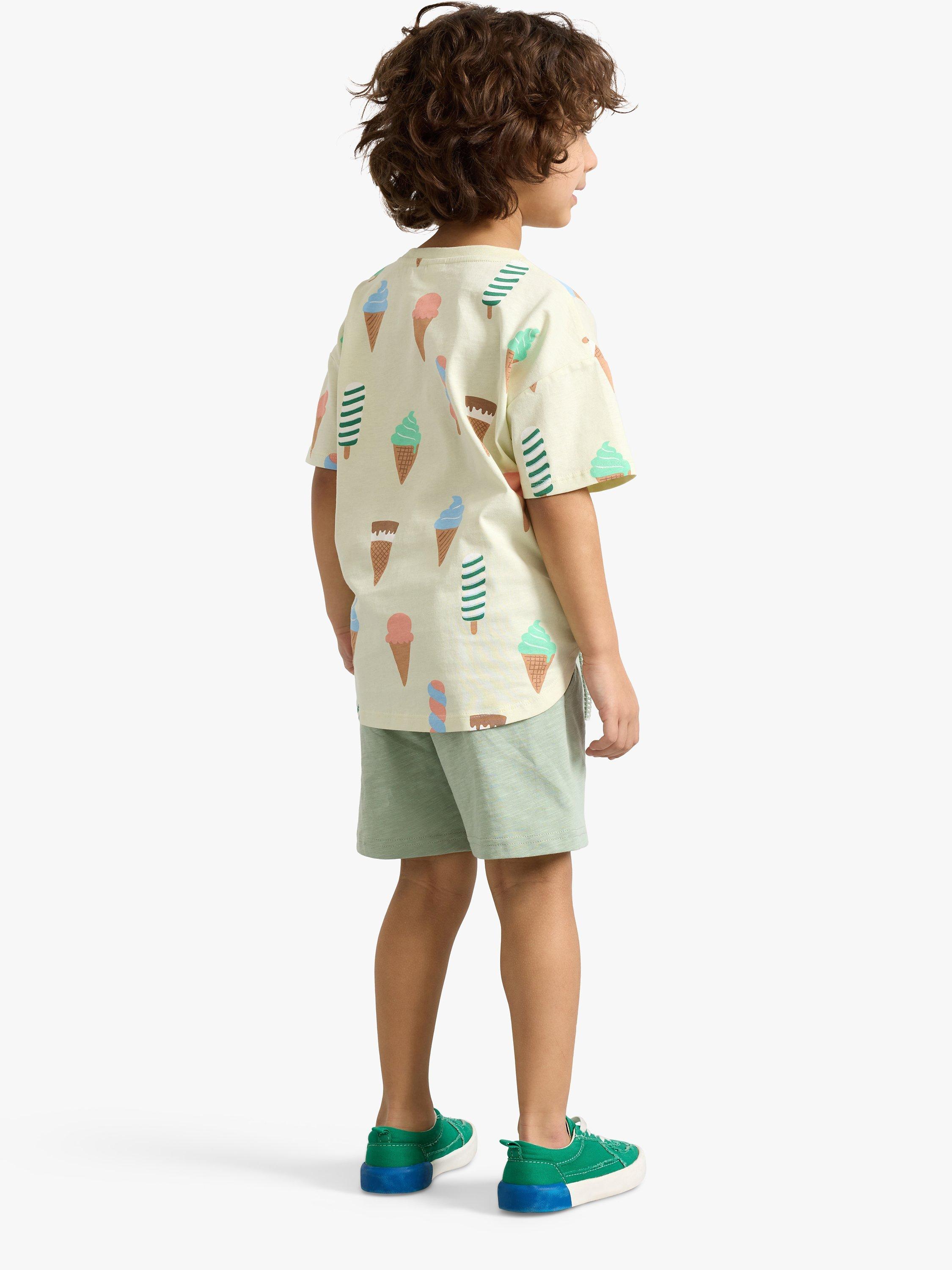 Product image 2 of 6, which shows Lindex Kids' Organic Cotton Lightweight Drawstring Shorts, Light Dusty Green, 18-24 months