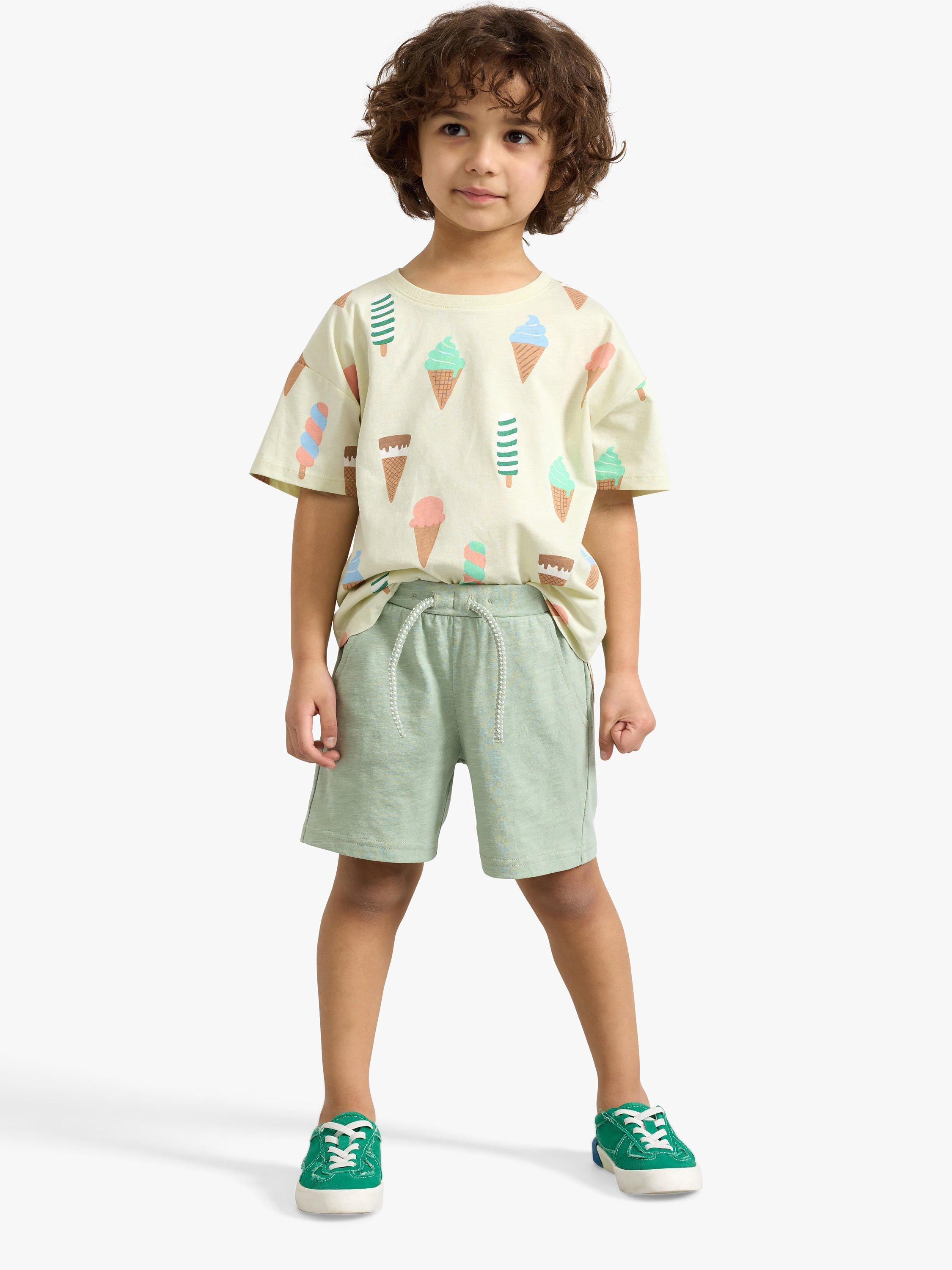 Product image 3 of 6, which shows Lindex Kids' Organic Cotton Lightweight Drawstring Shorts, Light Dusty Green, 18-24 months