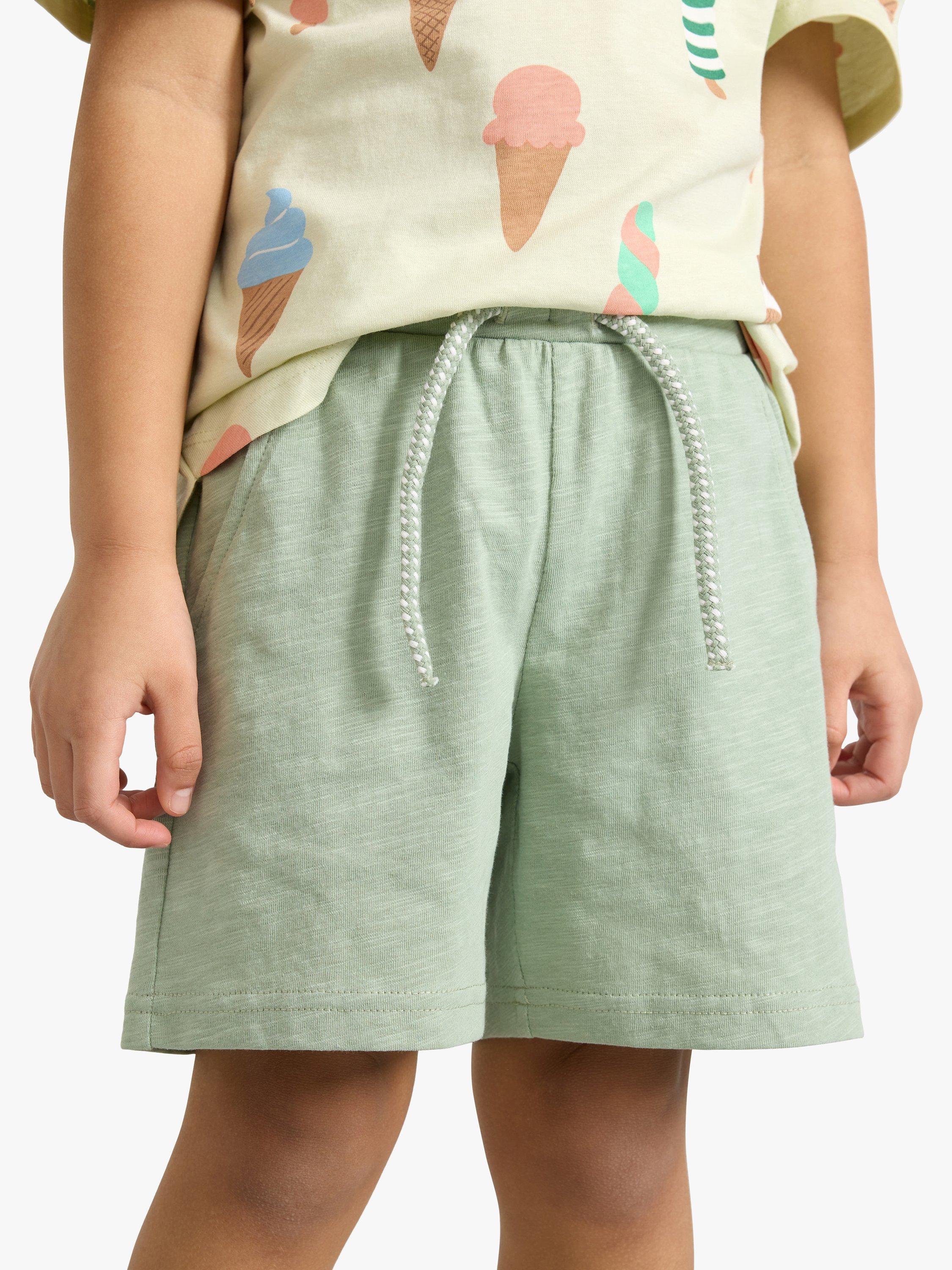 Product image 4 of 6, which shows Lindex Kids' Organic Cotton Lightweight Drawstring Shorts, Light Dusty Green, 18-24 months