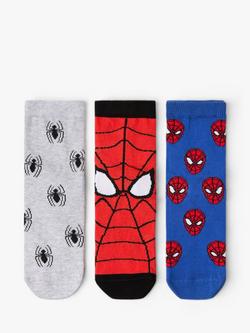 Lindex Kids' Spiderman Socks, Pack of 3, Grey Melange