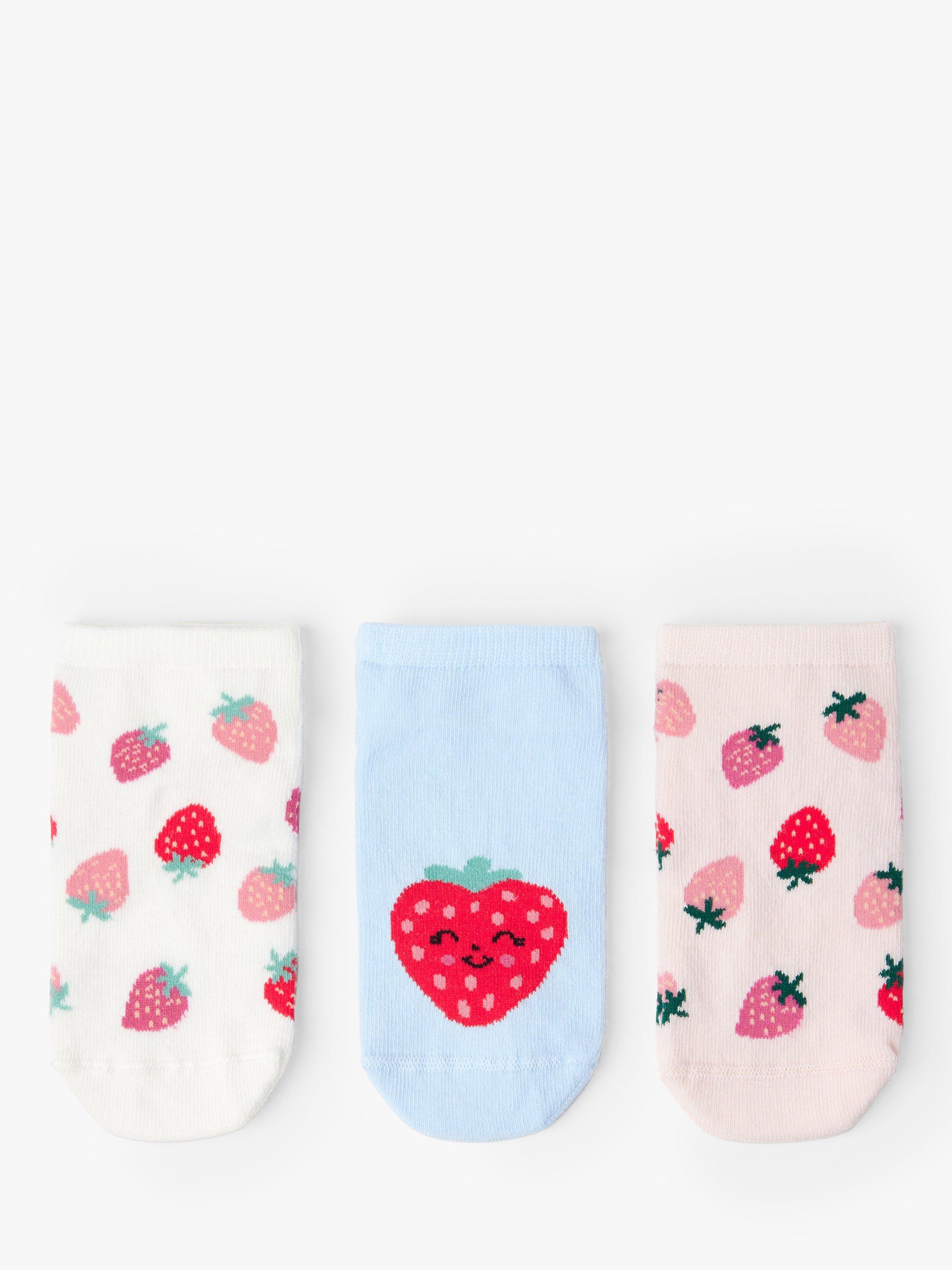 Product image 1 of 1, which shows Lindex Baby Fruit Ankle Socks, Pack of 3, Light Pink, 18-24 months