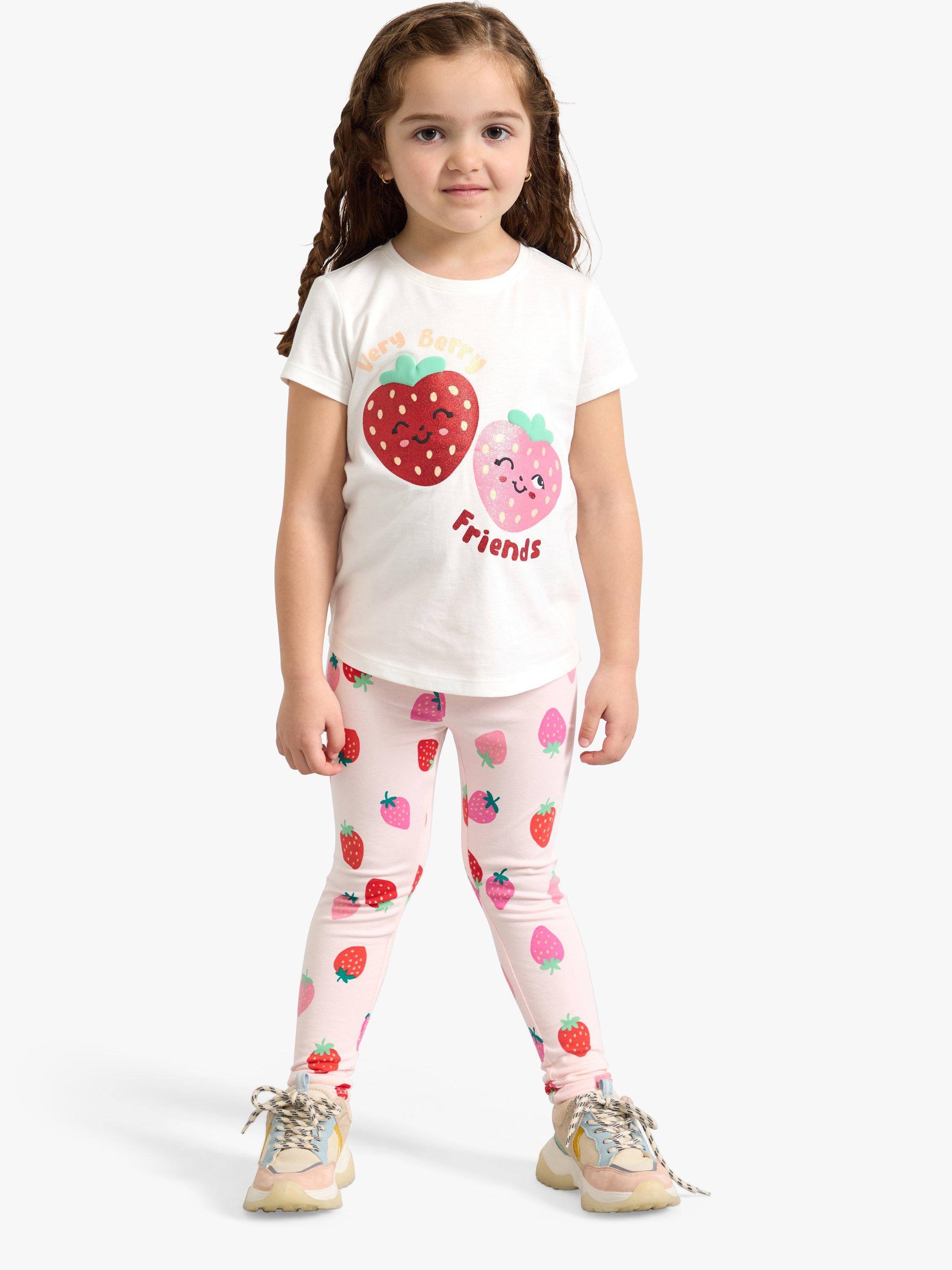 Product image 1 of 7, which shows Lindex Kids' Strawberry Leggings, Light Pink, 7-8 years