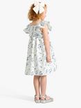 Lindex Kids' Organic Cotton Floral Print Ruffle Sleeve Dress, Light Dusty White