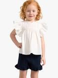 Lindex Kids' Organic Cotton Lace Detail Ruffle Sleeve Blouse, Light Dusty White