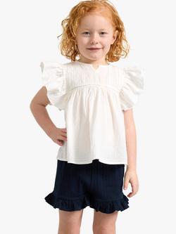 Lindex Kids' Organic Cotton Lace Detail Ruffle Sleeve Blouse, Light Dusty White, Light Dusty White