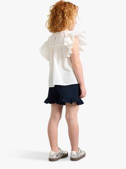 Lindex Kids' Organic Cotton Lace Detail Ruffle Sleeve Blouse, Light Dusty White - view 2, Light Dusty White