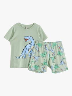 Lindex Kids' Dinosaur Short Pyjamas Set, Light Dusty Green, Light Dusty Green