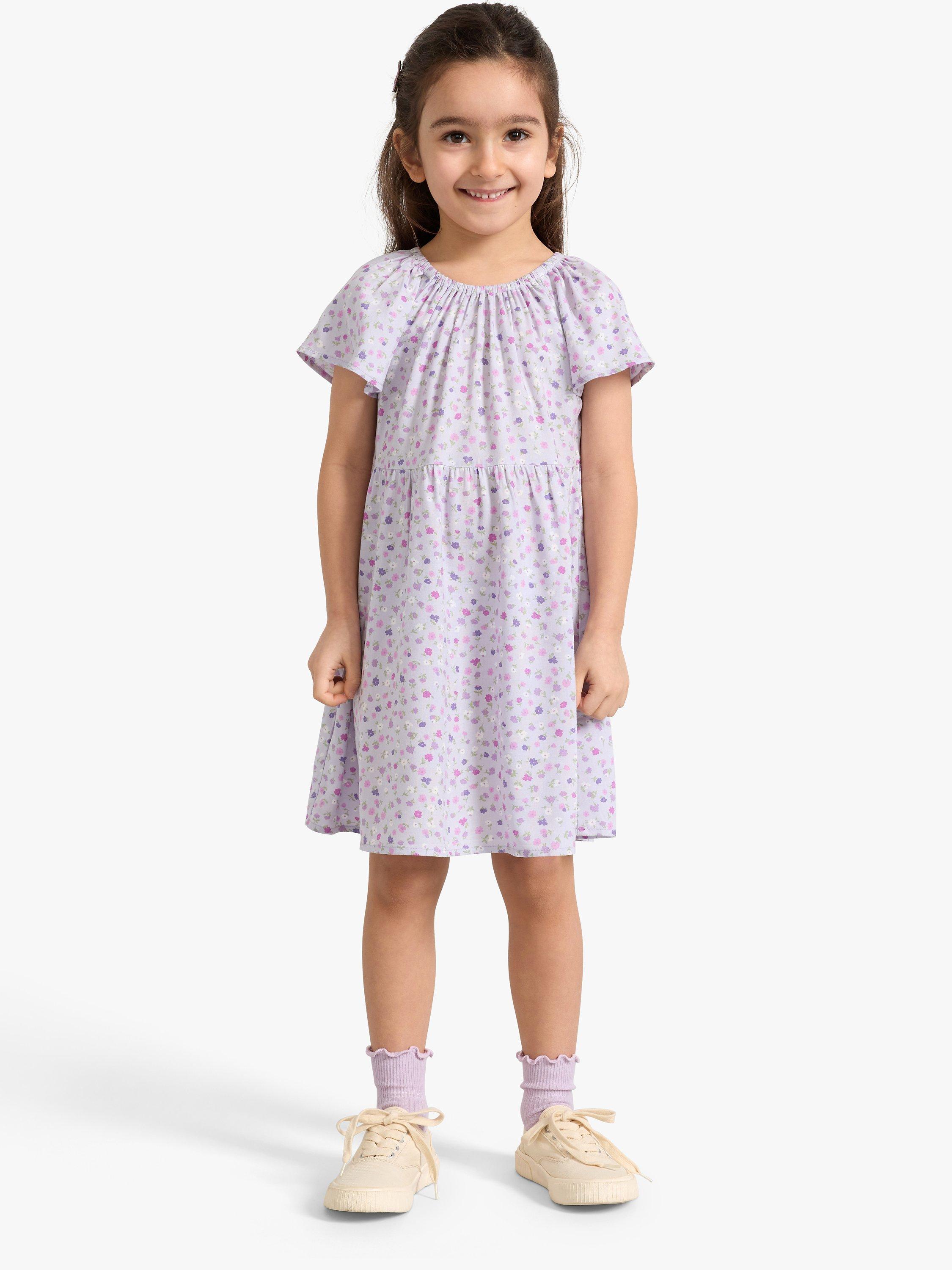 Product image 1 of 5, which shows Lindex Kids' Floral Print Open Back Dress, Light Dusty Lilac, 7-8 years