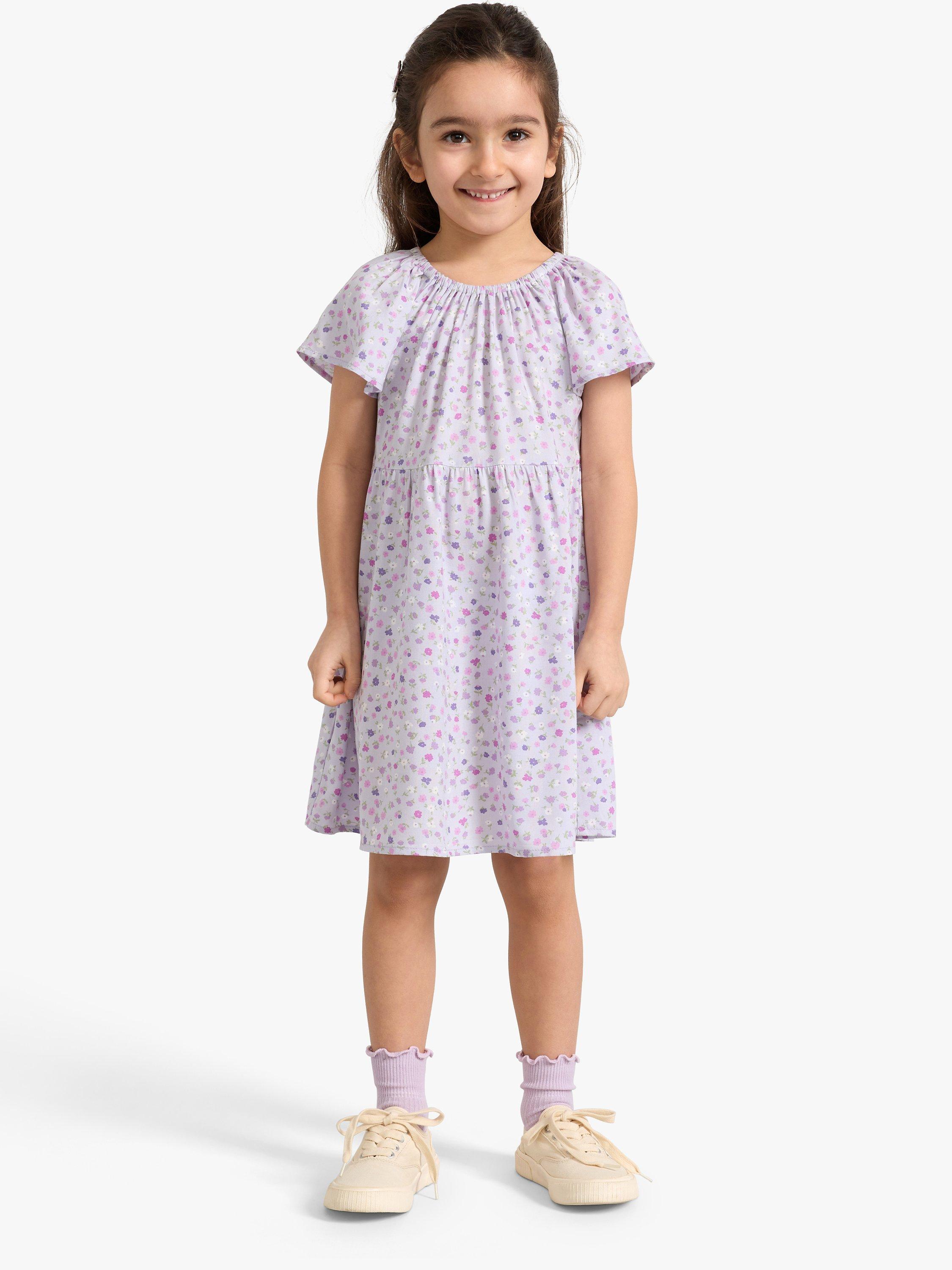 Lindex Kids' Floral Print Open Back Dress, Light Dusty Lilac, 7-8 years